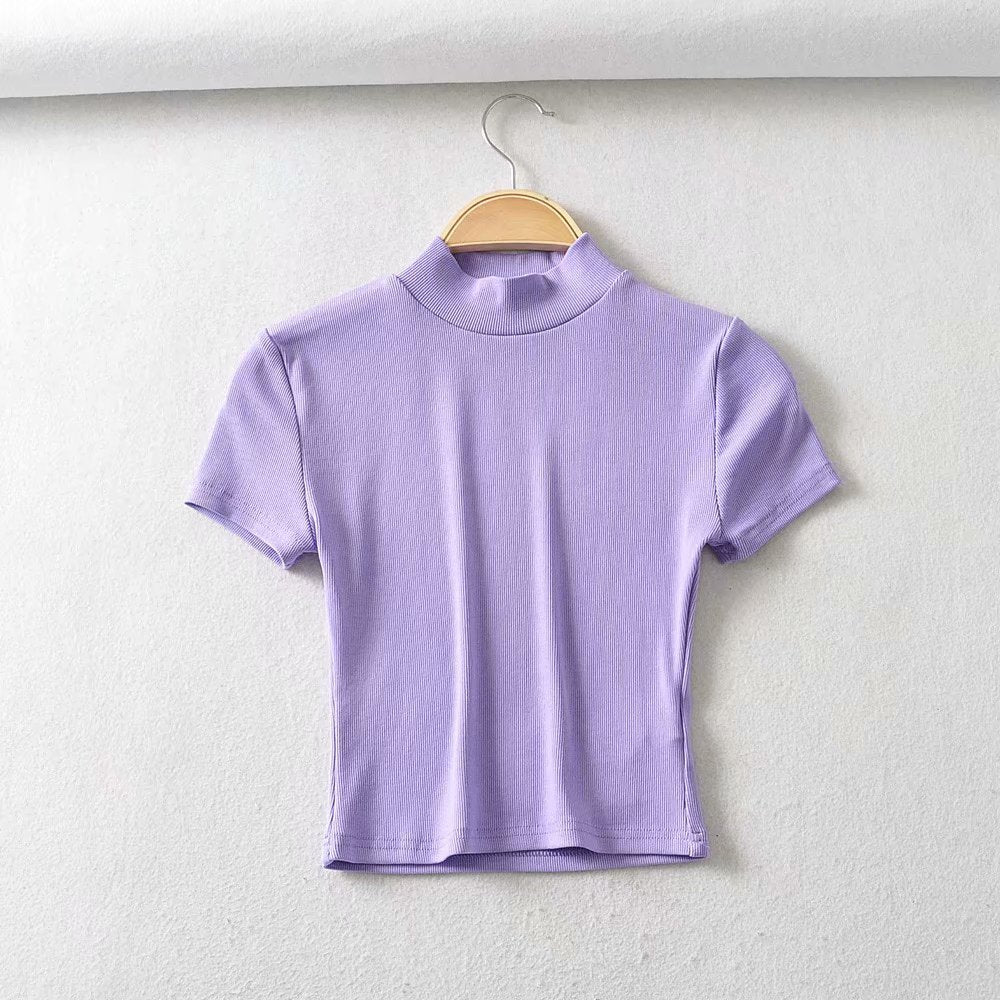 Women's Fashion Solid Color Short Sleeve Slim Fit T-Shirt Top