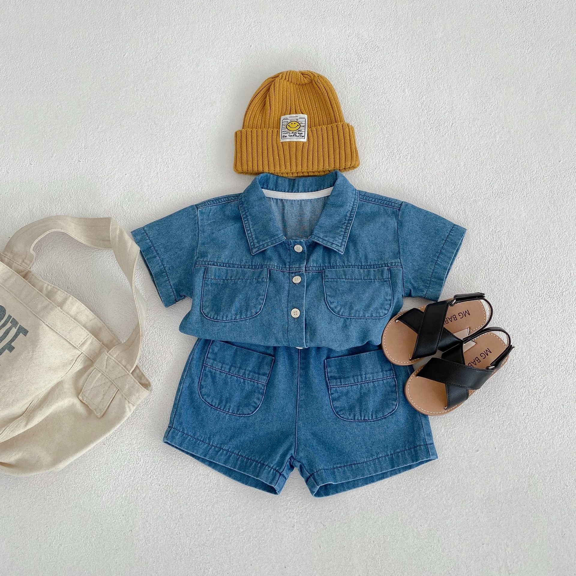 Denim Short Sleeve Pocket Top Boyshorts Baby Boy Suit