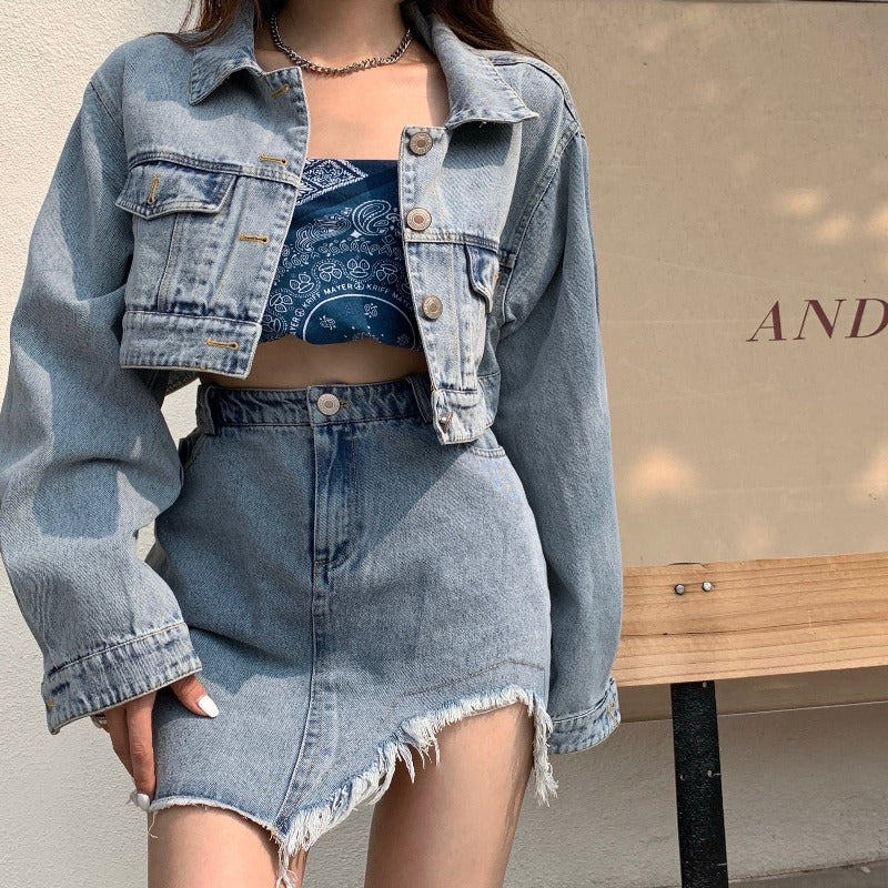 Women's Retro Tooling Denim Short Coat