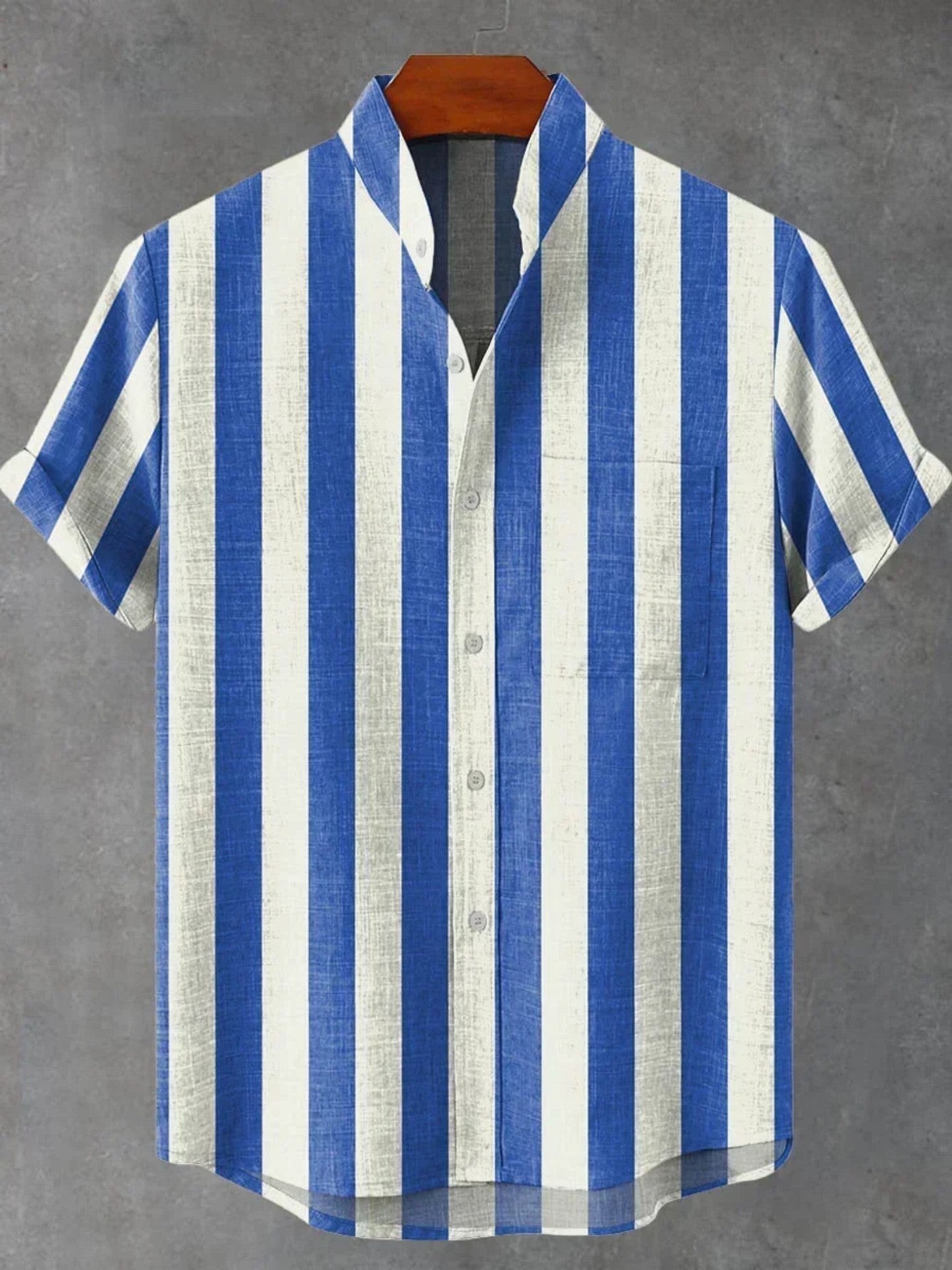 Men's Stand Collar Contrast Color Striped Casual Cool Versatile Short Sleeve