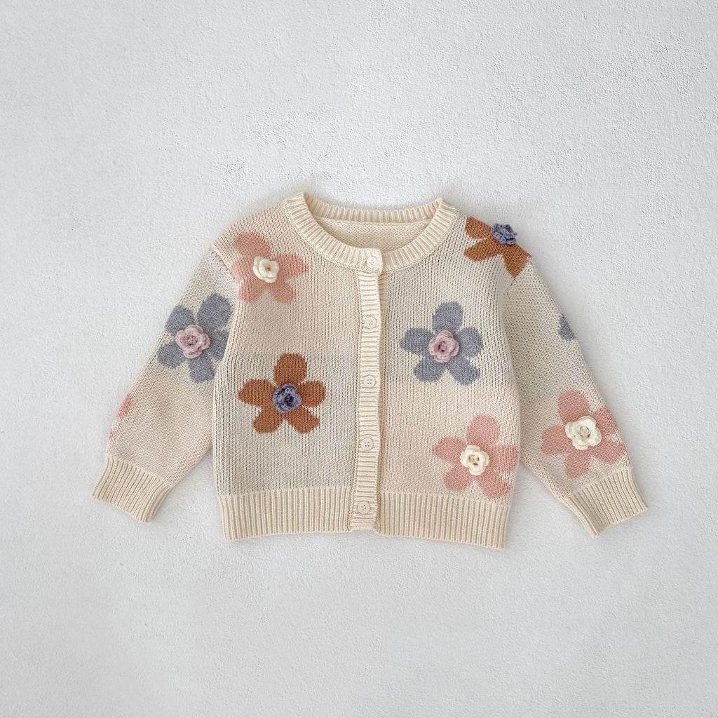 Hand Crocheting Flower Jacquard Round Neck Cardigan Knitted Coat