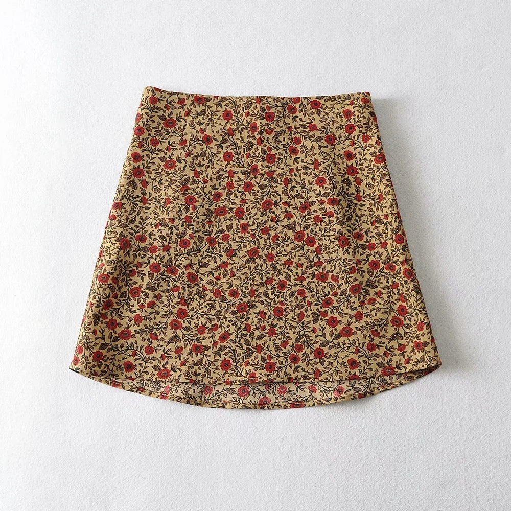 High Waist Make Legs Look Long Curved Hem Printing Skirt A- Line Skirt
