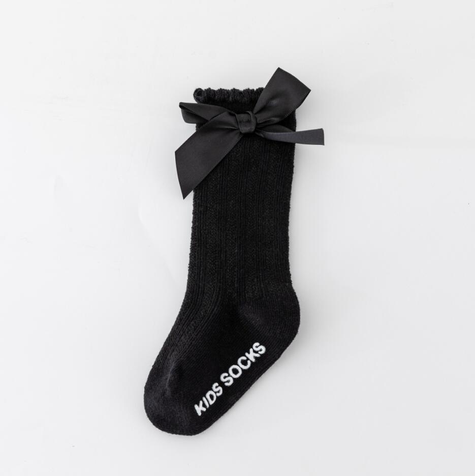 New Boys And Girls Solid Color Striped Stockings Pure Cotton Non-slip Bubble Mouth Baby Bow Tube Socks