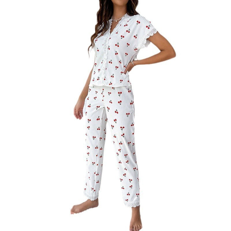 European And American Style Women's Pajamas Autumn And Winter Sexy V-neck Lace Pajamas