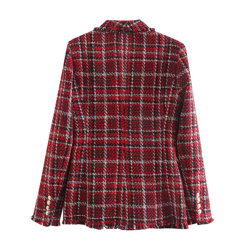 Small Fragrant Tweed Plaid Suit Jacket