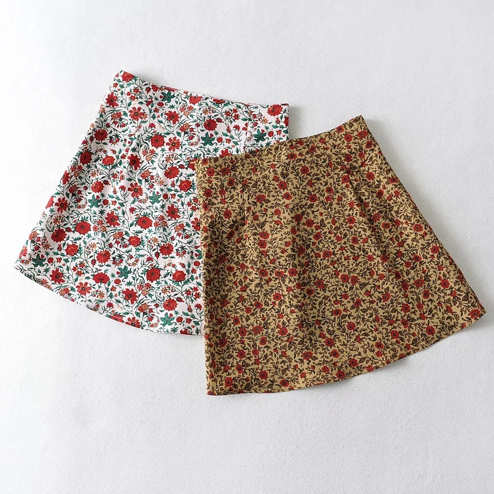 High Waist Make Legs Look Long Curved Hem Printing Skirt A- Line Skirt