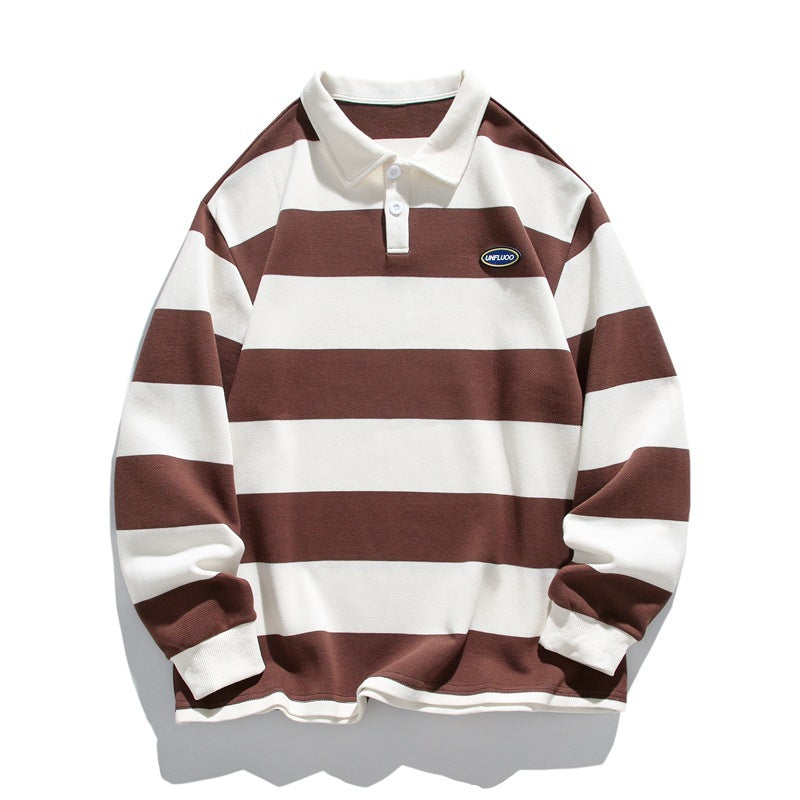 Striped Matching Hong Kong Style Pairs Of Pearl Cotton Sweater Lapel Polo Shirt