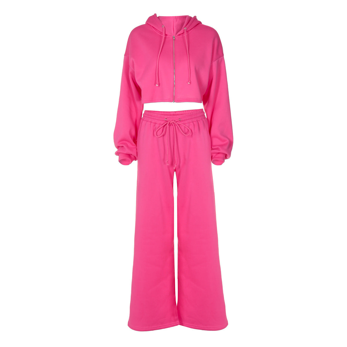 European And American Fashion Zipper Hooded Midriff-baring Top Slim Casual Trousers Suit