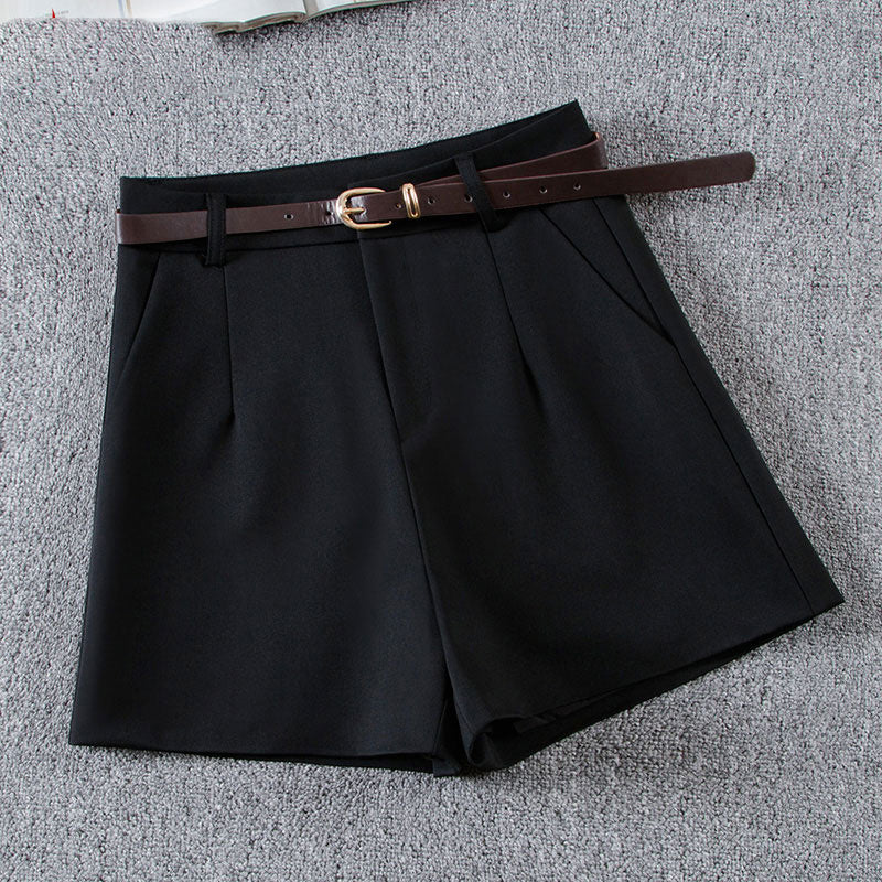 Fashion Solid Color High Waist Woolen Shorts