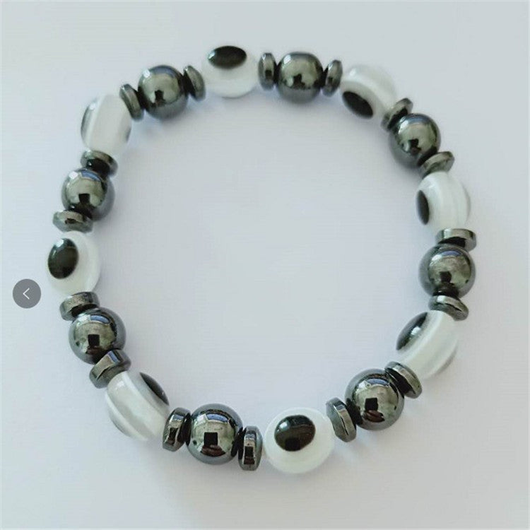 Colorful Flat Beads Black Stone Magnet Elastic Bracelet