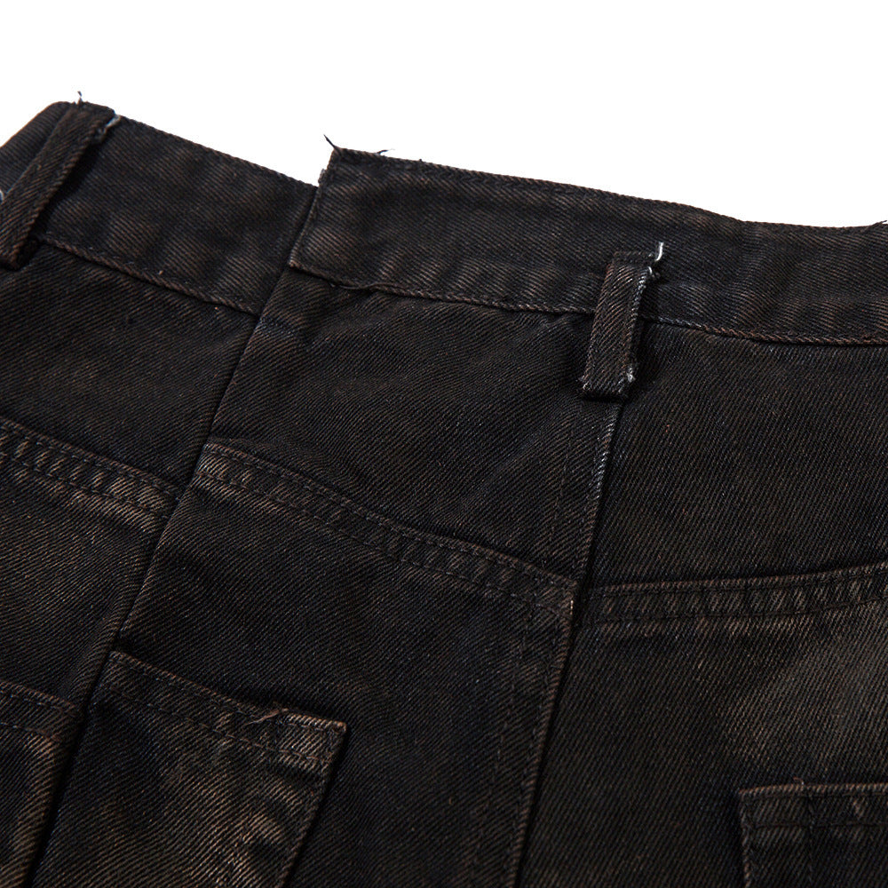 Waste Soil Spray Painting Old Dirty Denim Shorts Men