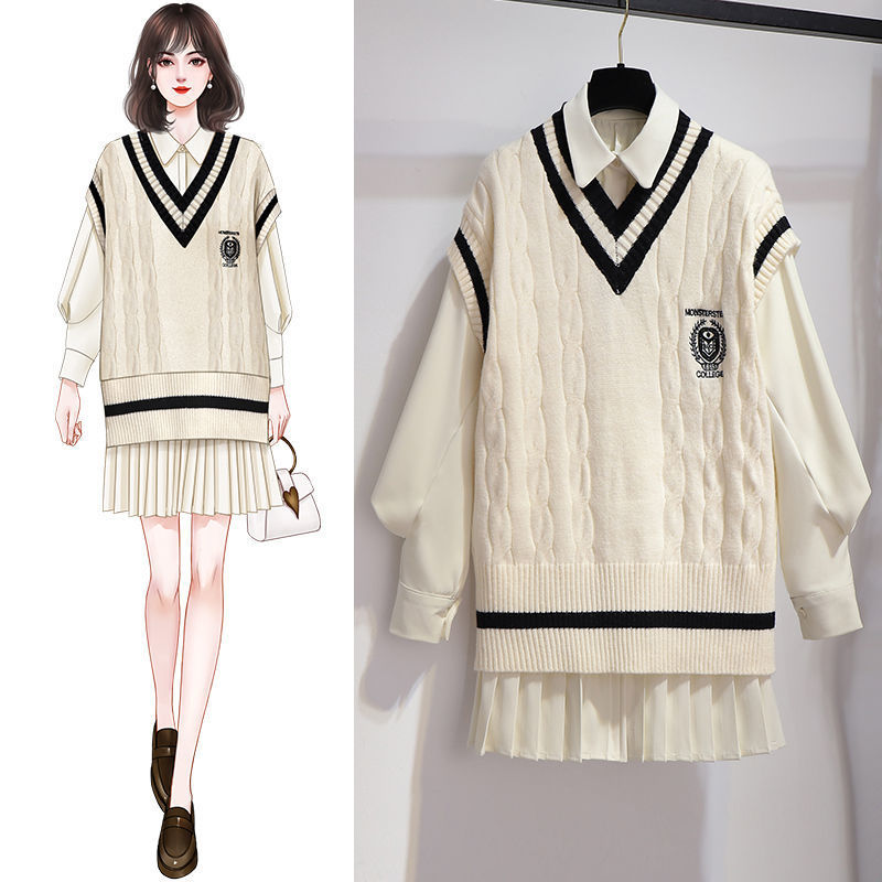 All-match Dress Sweet Knitted Vest Suit Women