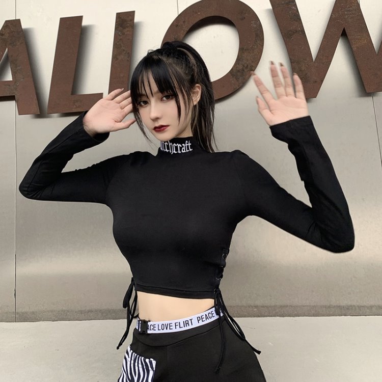 Street Hot Embroidered Tie Blouse Slim Long-sleeved Shirt