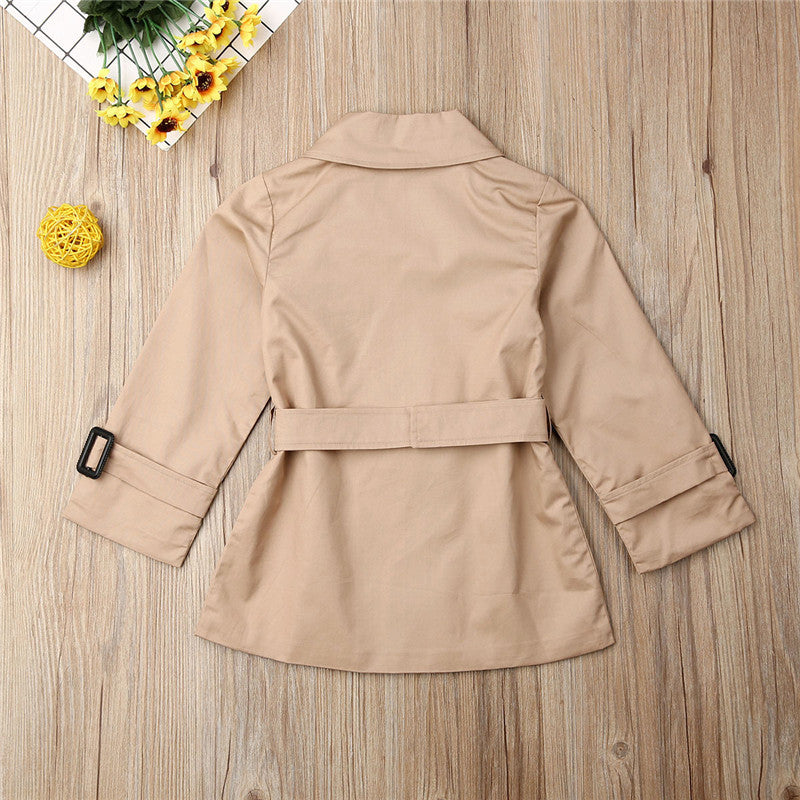 Girls Jacket Children's Double-breasted Lapel Trench Long