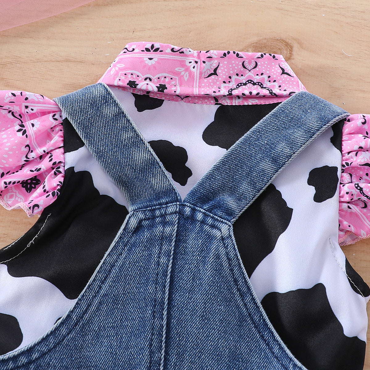 Cow Print Shirt Top Bow Denim Carrier Shorts