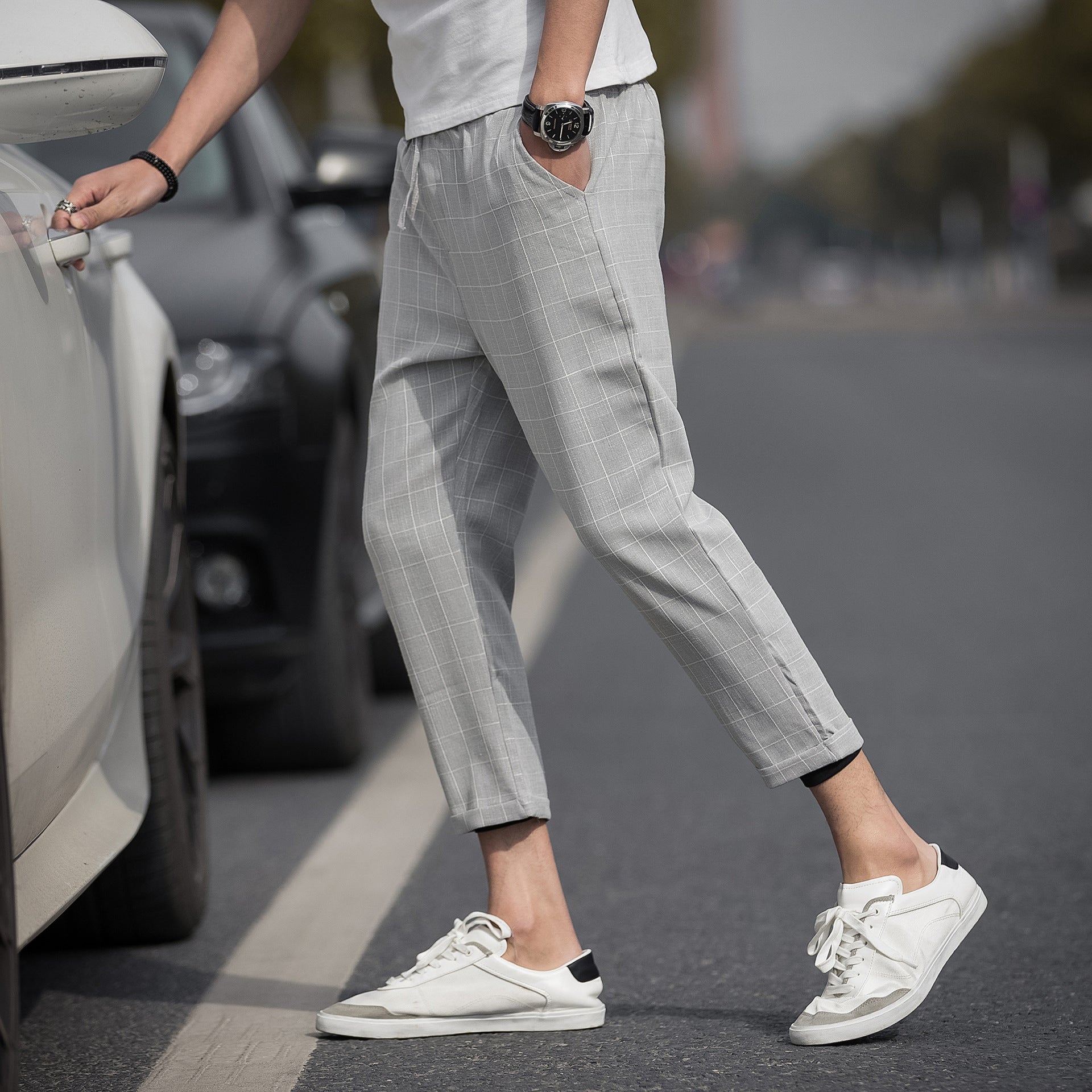 Men's checked casual pants