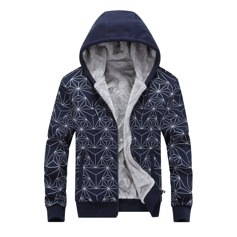 Winter Sweater Men's Plus Velvet Thick Hooded Jacket