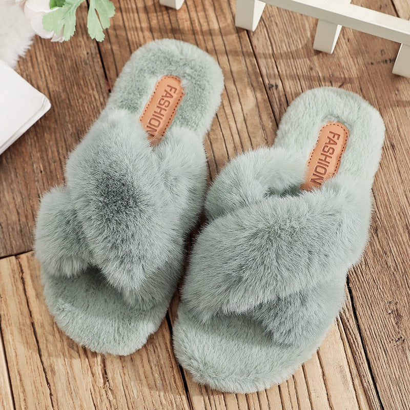 Autumn And Winter Net Red Female Fur Slippers Candy Color