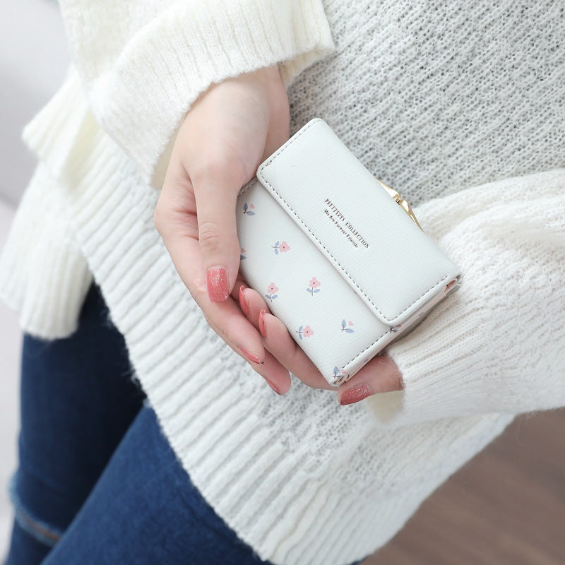 Fashion Women's PU Printed Tri-fold Clip Coin Purse
