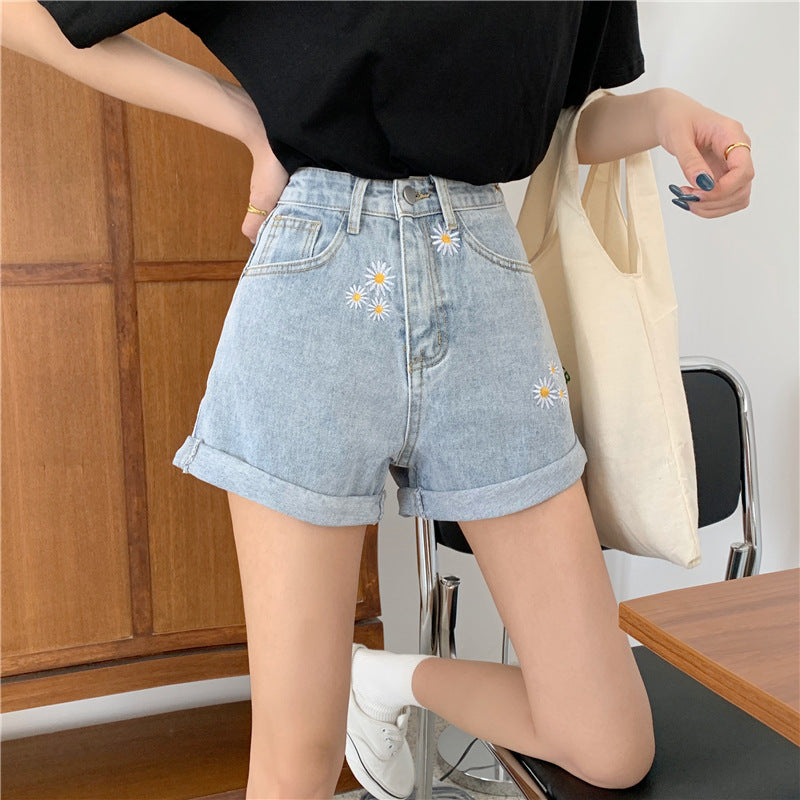 Daisy baggy denim wide-leg shorts