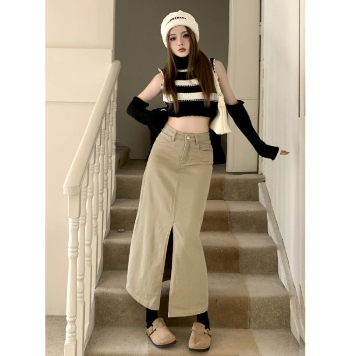 High Waisted Loose A-line Mid Length Wrap Hip Skirt