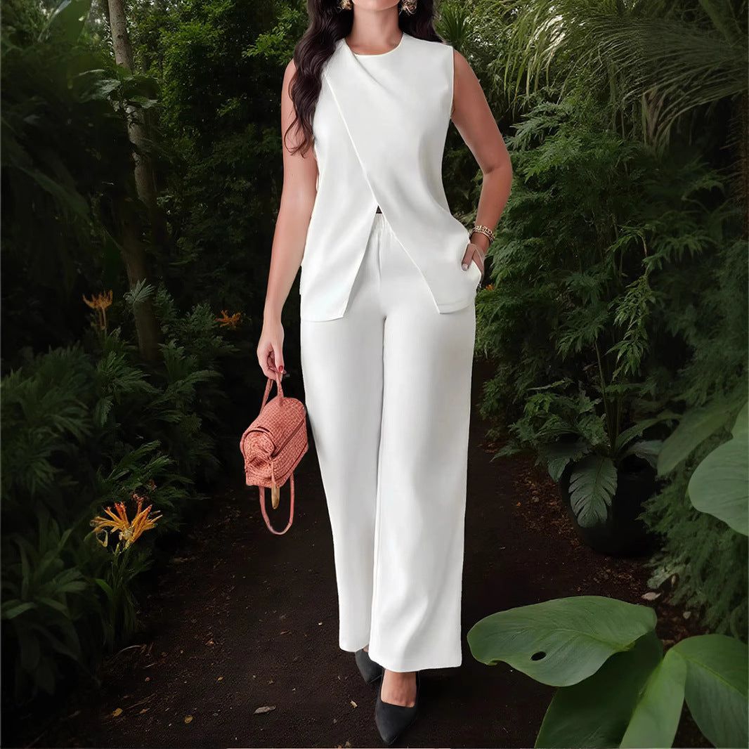 Top Sleeveless Belt Two-piece Pants Casual Suit