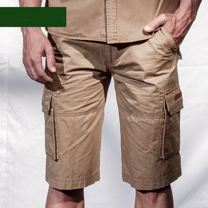 Men's Cotton Washed Fashion Solid Color Multi-pocket Casual Shorts