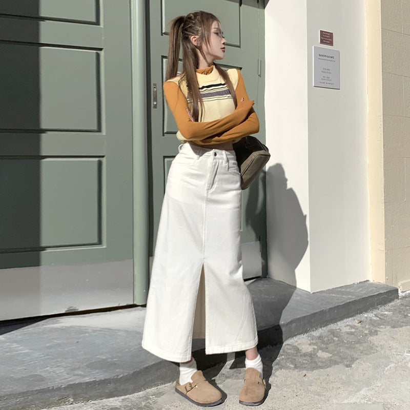 High Waisted Loose A-line Mid Length Wrap Hip Skirt