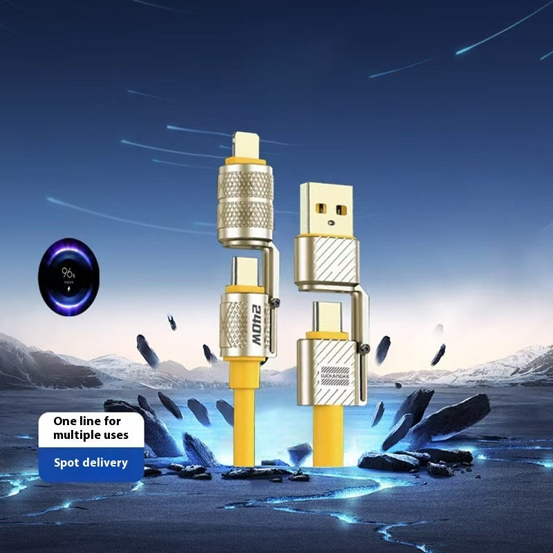 120W Zinc Alloy Fast Charging Four-in-one Charging Multi-function Switching Interface Double Typec Bold Silicone Data Cable