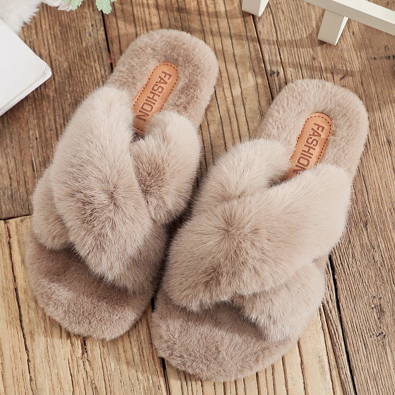 Autumn And Winter Net Red Female Fur Slippers Candy Color