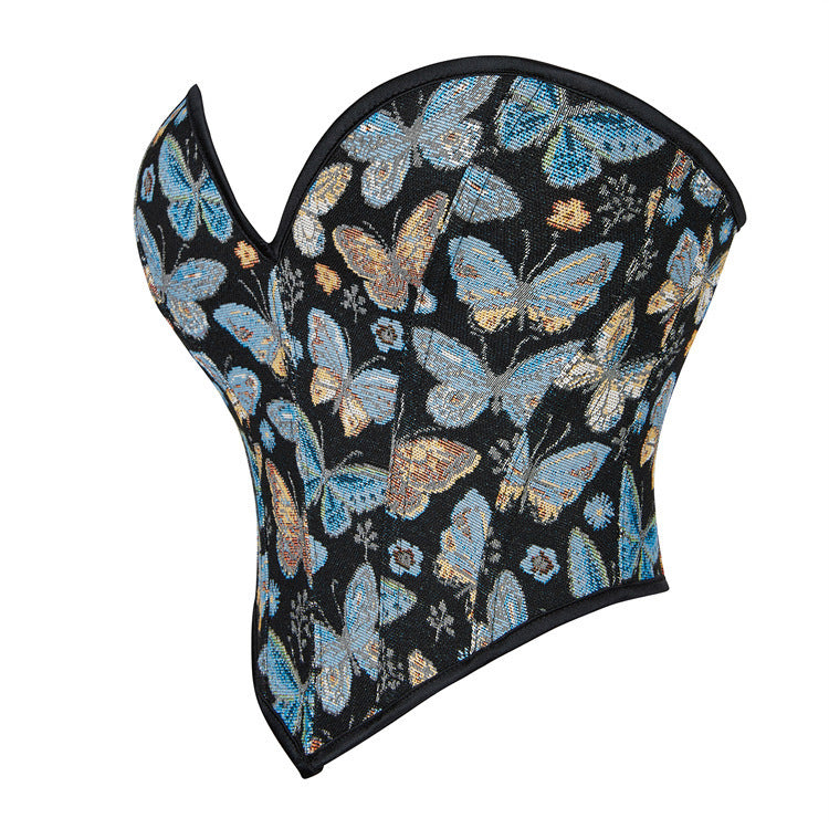 Blue Butterfly Pattern Tube Top Push Up Ladies