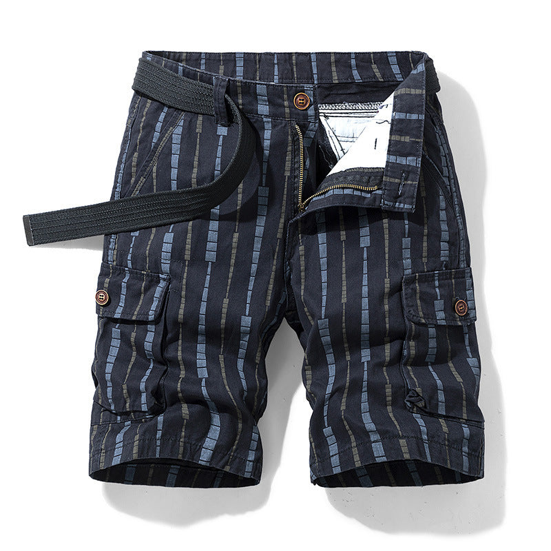 Men's Overalls Youth Five-point Pants Straight Multi-pocket Pants