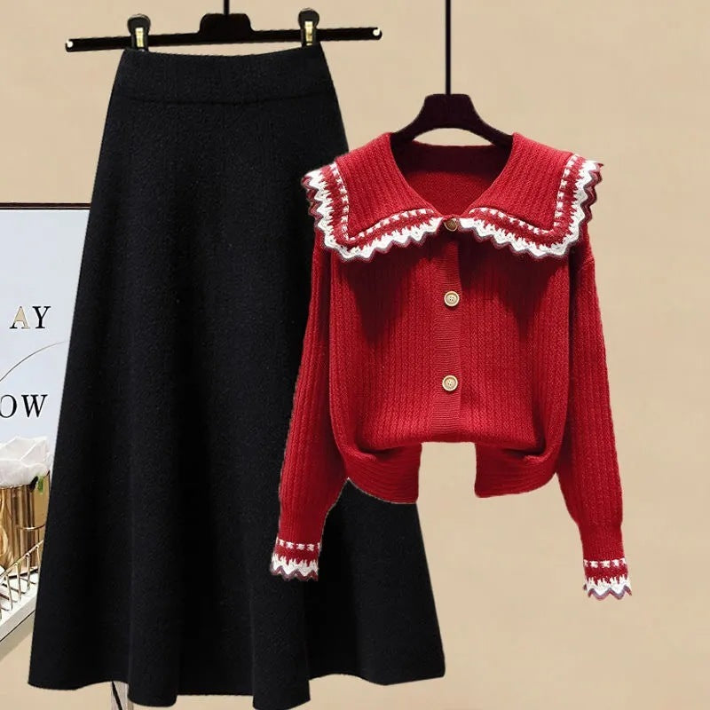 Lazy Wind Wear Design Sense Niche Sweater Slimming Skirt Two-piece Set