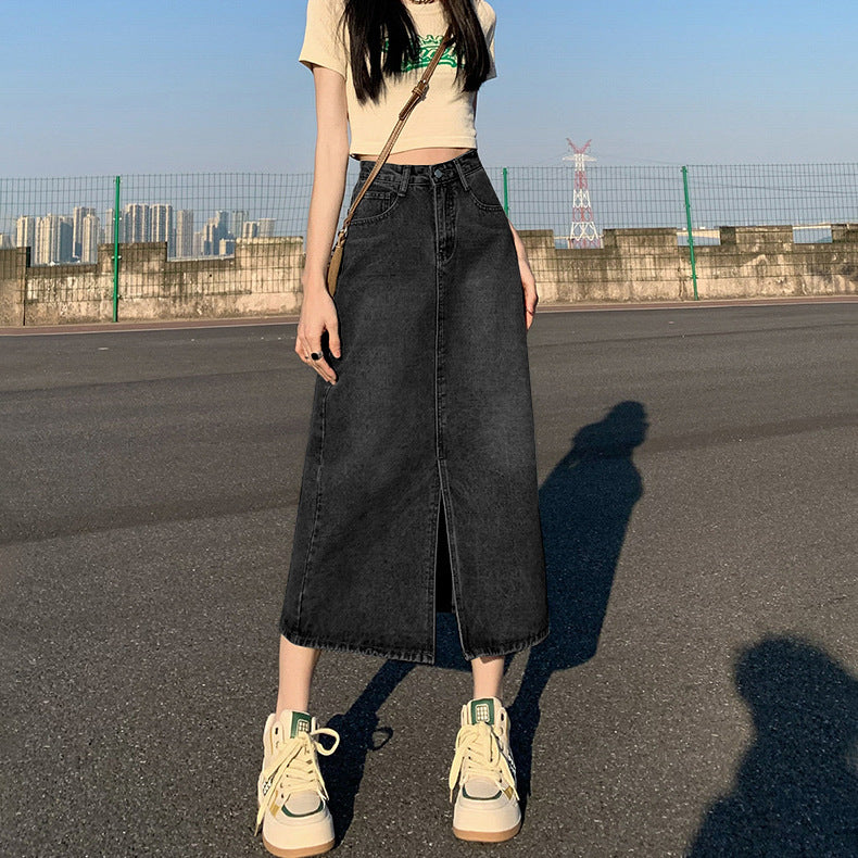 Women's High Waist Summer Retro Straight Loose Denim Skirt