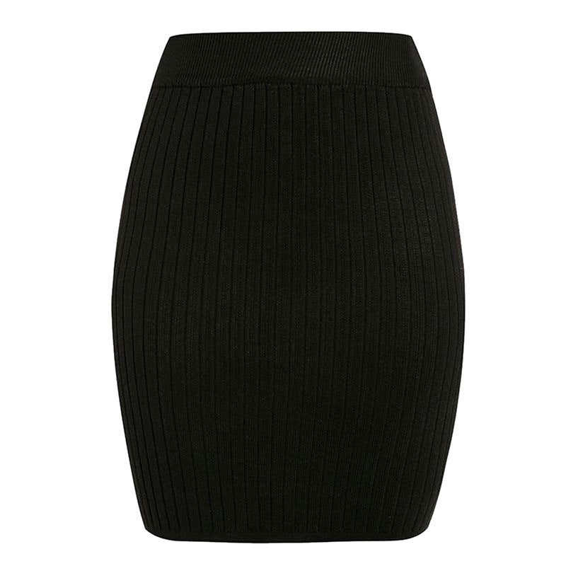 Pure color knit bag hip skirt