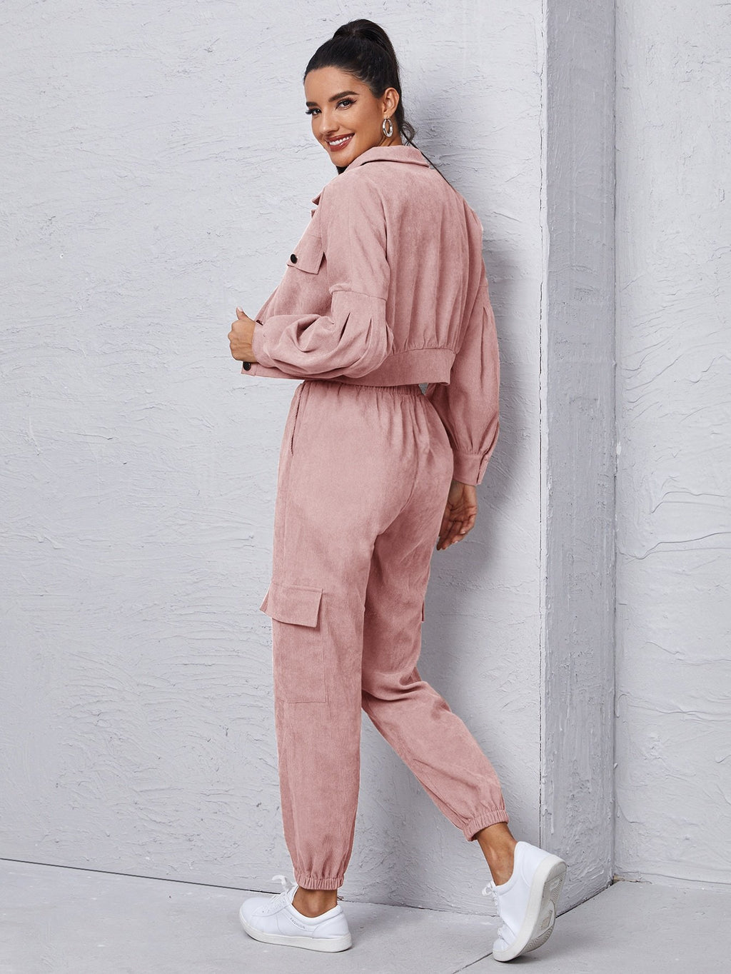 Flap Detail Jacket With Tie Front Cargo Pants