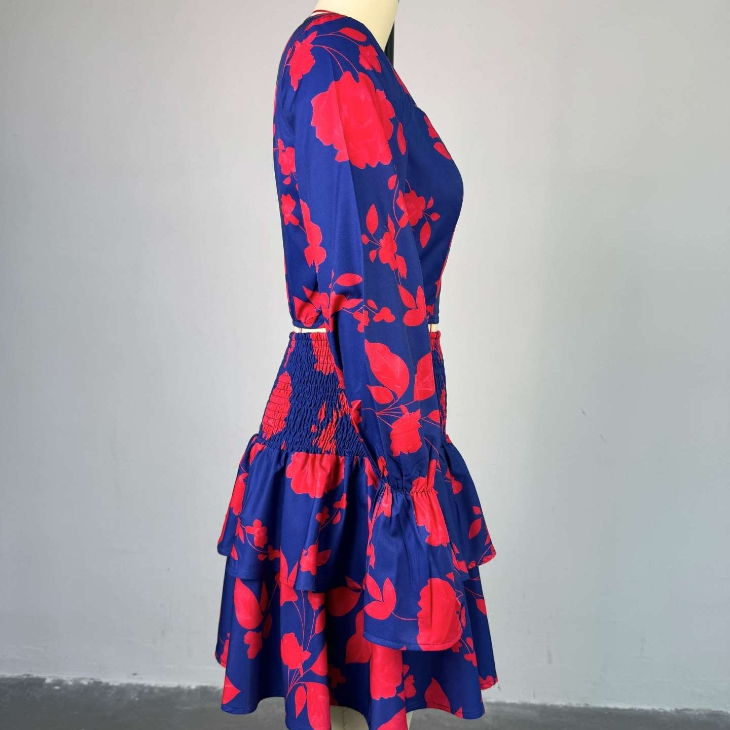 Women's Fresh Printed Long-sleeved Shirt High Waist Skirt Two-piece Set