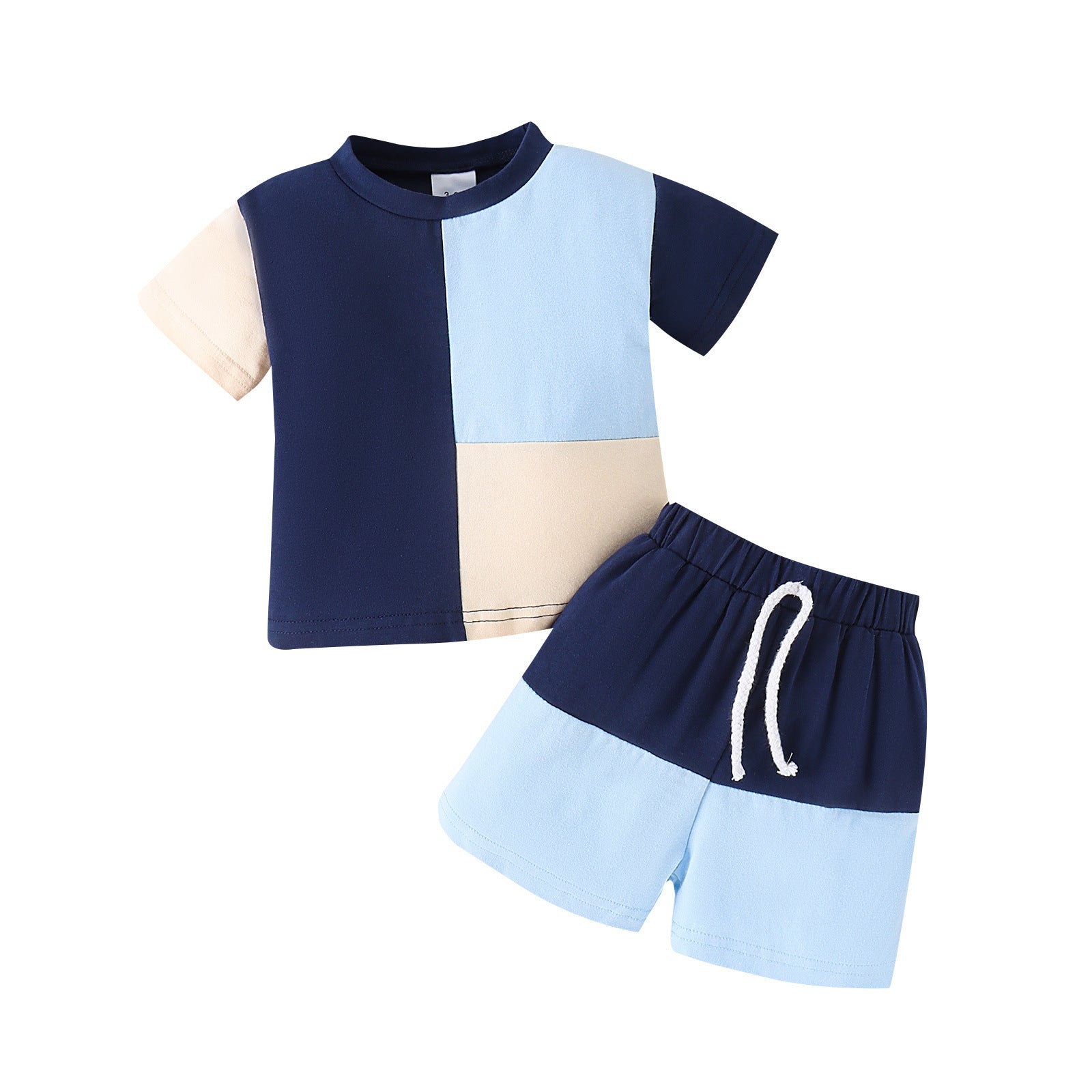 Spring And Summer Boys' Multicolor Stitching Round Neck Short-sleeved