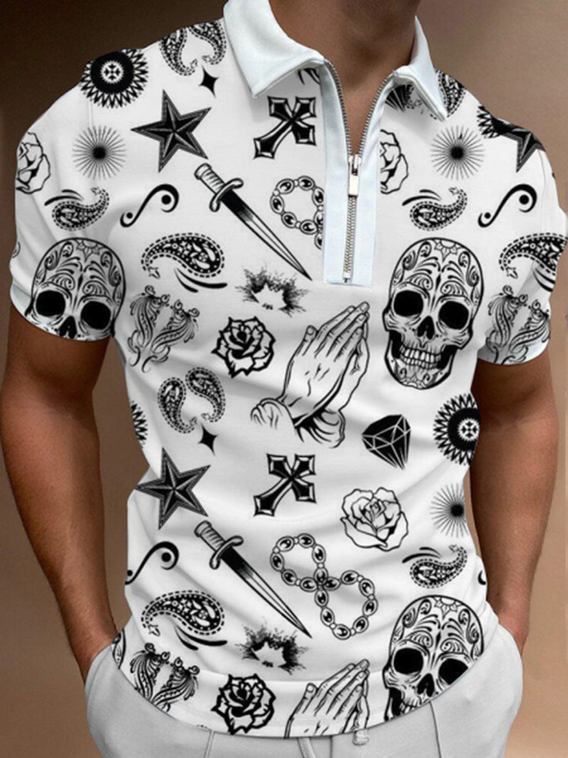 European And American New Men's Top Printed Lapel POLO Shirt