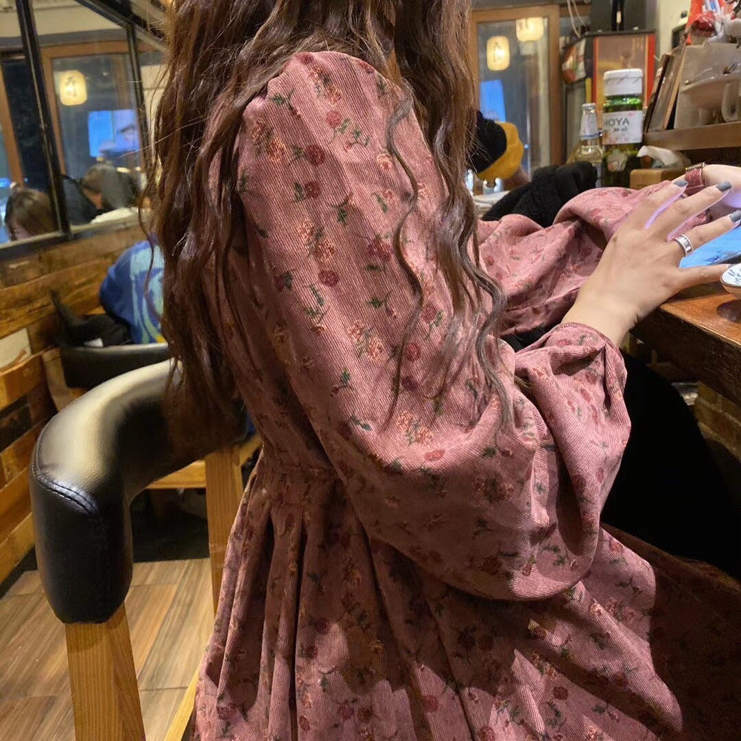 Floral Sweet Cover Long Dress Slimming High Waist Rose Dress