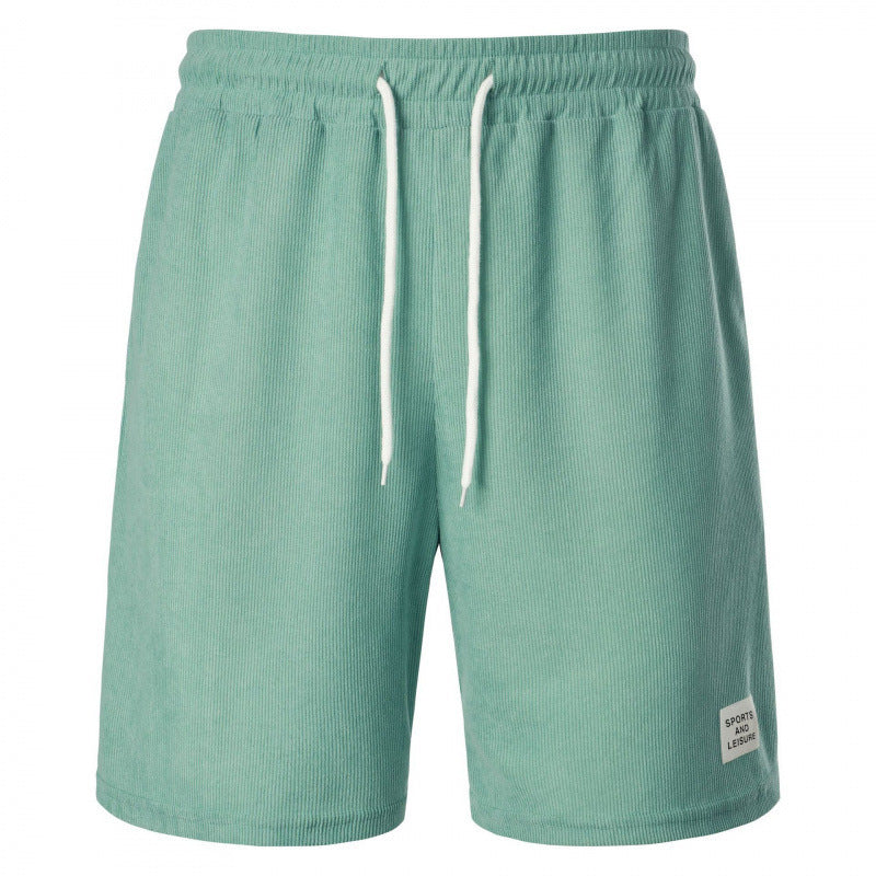 Pure Color Tied Sports Pants Corduroy Simple Five-point