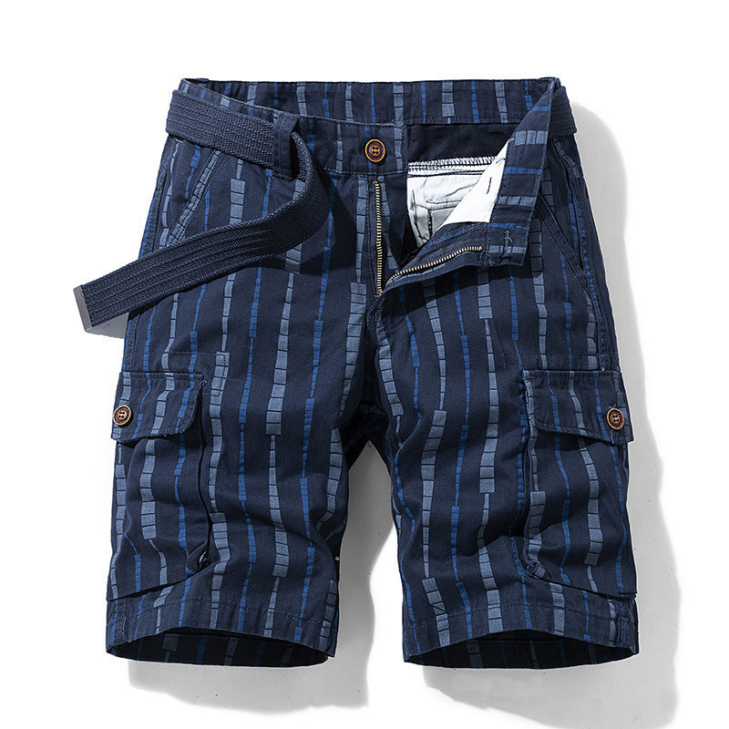 Men's Overalls Youth Five-point Pants Straight Multi-pocket Pants