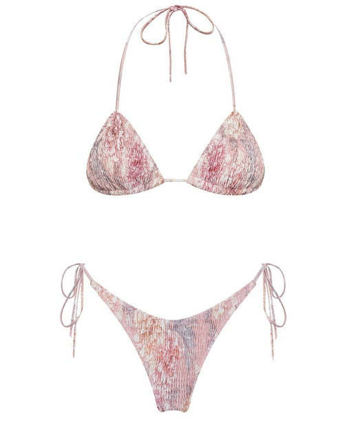 Printed Reversible Lace-up Triangle Bikini