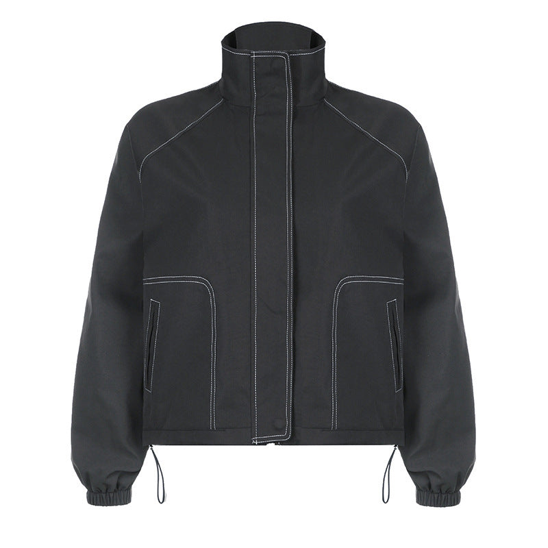 Loose fitting high collar outdoor sports jacket