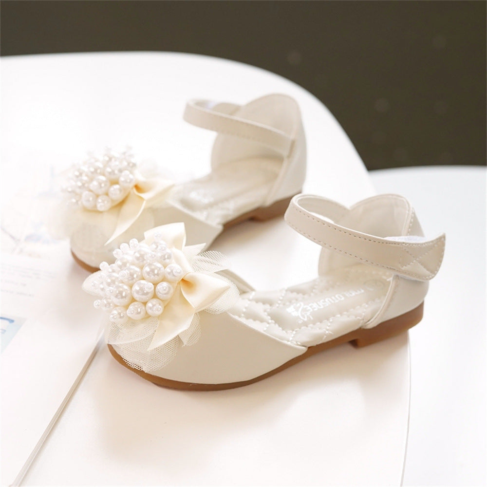 Girls' Princess Stylish Peep Toe Pearl Flower Soft Bottom Sandals