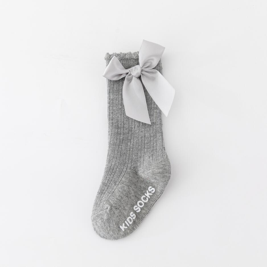 New Boys And Girls Solid Color Striped Stockings Pure Cotton Non-slip Bubble Mouth Baby Bow Tube Socks