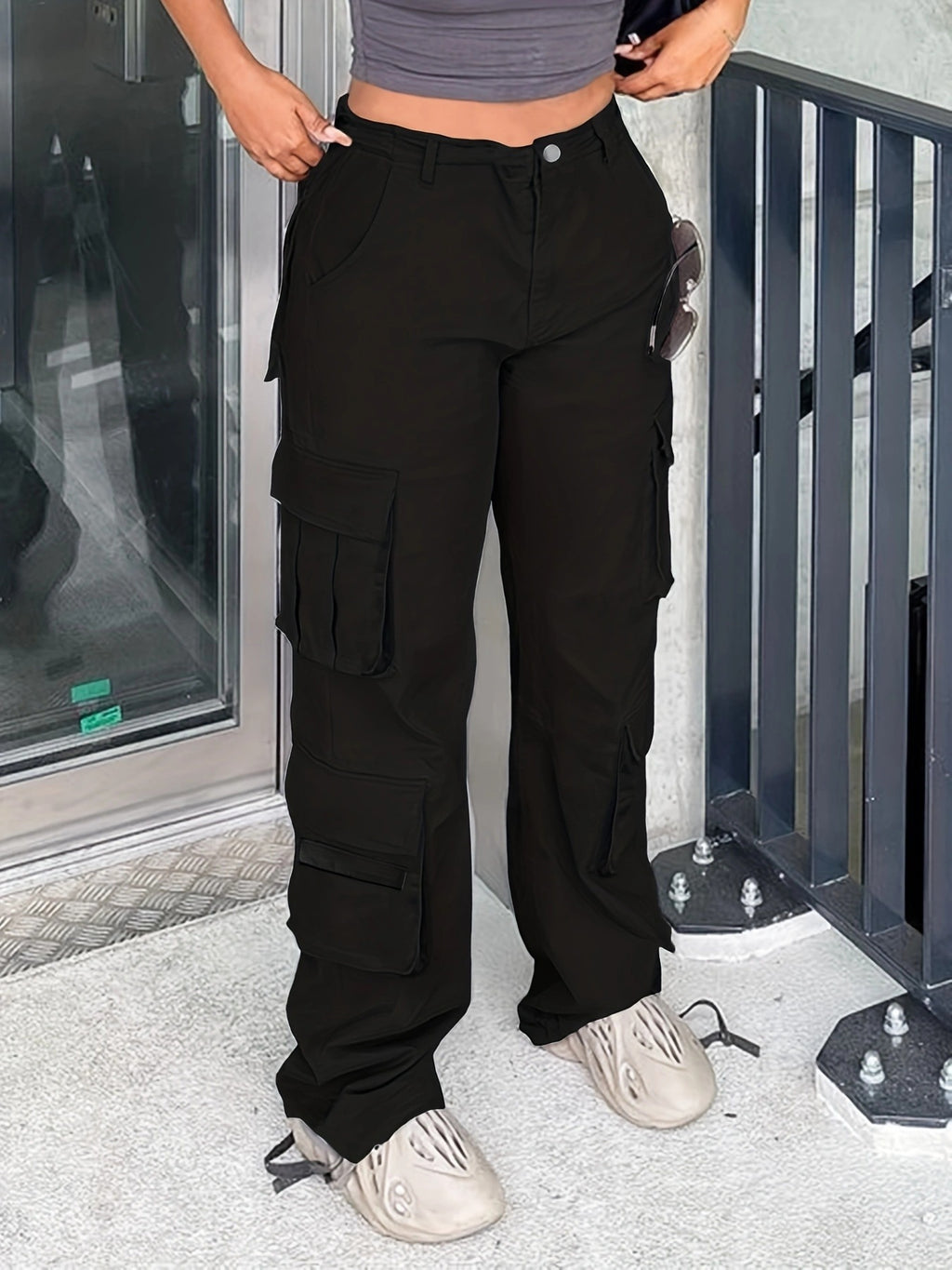 Street Multi-pocket Cargo Pants Mop Pants Solid Color Loose