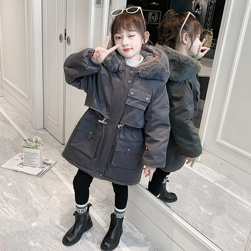 Girls' Fleece Lined Padded Warm Keeping Hooded Cotton-padded Coat