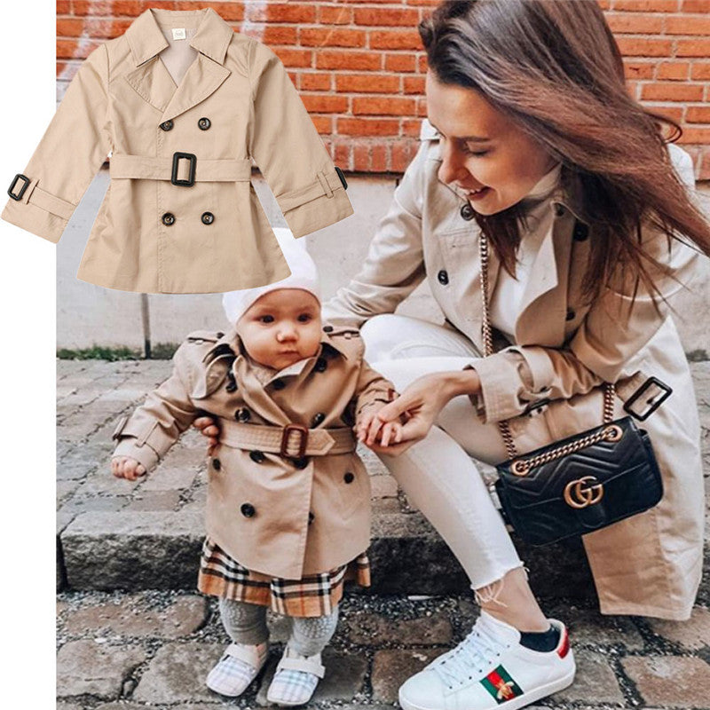 Girls Jacket Children's Double-breasted Lapel Trench Long
