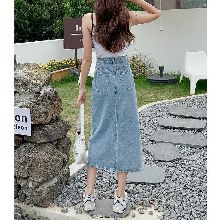 Women's High Waist Summer Retro Straight Loose Denim Skirt